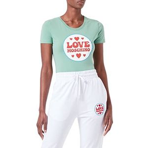 Love Moschino Dames stretch katoenen jersey met logo patch print T-shirt, groen, 38 NL