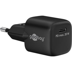 goobay 65403 USB-C PD (Power Delivery) nano-snellader 20 W, oplader/voeding/oplader voor USB type C-apparaten/iPhone/iPad/Samsung Galaxy Series/Google Pixel, zwart