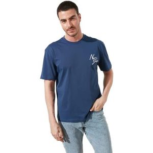 Trendyol Mannelijk Ontspannen Standaard Crew Neck Geweven T-Shirt Indigo, Indigo, XL