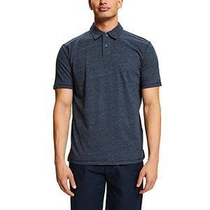 ESPRIT Shirt met polokraag van katoenen jersey, Donkerblauw, M