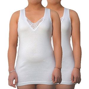 BestSale247 4 | 8 stuks dames onderhemden - tanktops in wit extra lang met mooie kant van 100% gekamd katoen zonder zijnaden - maten 36-38 tot 56-58, 2 stuks | wit, 40-42
