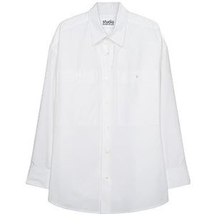 Seidensticker Studio Overhemd, oversized fit, lange mouwen, effen kleuren, kent-kraag, uniseks, 100% katoen, wit, L