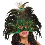 Boland 00265 - oogmasker Peacock Queen, pauwenkoningin, gezichtsmasker met pailletten, veren en lametta, kostuum, carnaval, themafeest, gemaskerd bal