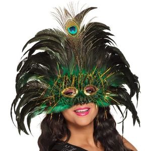 Boland 00265 - oogmasker Peacock Queen, pauwenkoningin, gezichtsmasker met pailletten, veren en lametta, kostuum, carnaval, themafeest, gemaskerd bal