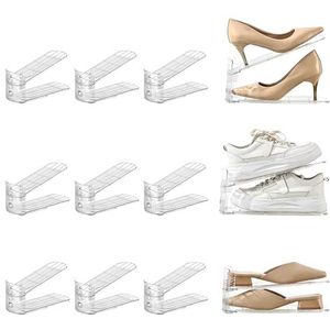 Uni HIMO 12 Pack Schoensleuven Organizer Verstelbare Niveau Schoen Stapelaar Houder Opslag Ruimtebesparende Sneakers Display Tray Rack voor Kast (Transparant, 12Pack)
