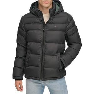 Tommy Hilfiger Classic Puffer Jacket met capuchon voor heren, normale en grote en grote maten, dons, bovenkleding, mantel, zwart, XXL
