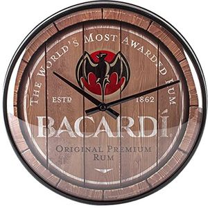 Nostalgic-Art, Bacardi Retro wandklok, houten barrel logo, cadeau-idee voor Rum-fans, grote keukenklok, vintage design, voor decoratie, Ø 31 cm