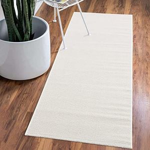 carpet city Vloerkleed, effen, wit, hal - kleine loper, 80 x 150 cm - hoogstrepenpatroon, 3D-effect - laagpolige tapijten, modern, decoratie Home & Living