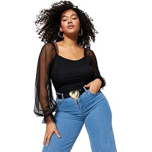 Trendyol Vrouw Regular fit A-lijn Vierkante Kraag Geweven Plus Size Blouse, Zwart, 50, Zwart, 48 grote maten