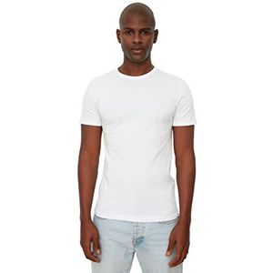 Trendyol Heren White Basic Heren Slim Fit 100% Katoen Korte Mouwen Bicycle Collar T-shirt, XL