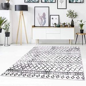 Carpet City Vloerkleed vlakpolig met zigzagpatroon, Chevron, modern, gemêleerd in wit, zwart voor woonkamer Afmetingen: 80x150 cm, 80 cm x 150 cm