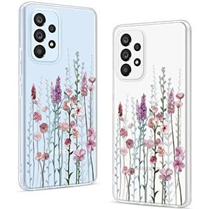 Gronda Hoesje voor Samsung Galaxy A53 Case Clear, Shockproof Beschermende Slanke Zachte Valbescherming Leuke Cover Anti Geel Hoesje Compatibel met Samsung Galaxy A53 5G 6,5 Inch Roze Bloemlet