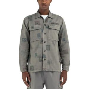 Replay Herenhemdjas, regular fit, katoen, 705 Grey Military, M