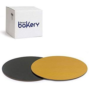 Decora, 5933111 Pack van 50 taartborden Ø 24 x 3 H mm, kleur goud en zwart, van karton, gecoat met waterdichte folie, ideaal voor het presenteren en serveren van snoep