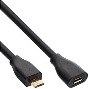 InLine 32750P micro-USB-verlenging, USB 2.0 Micro-B-stekker op bus, zwart, vergulde contacten, 5 m