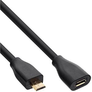 InLine 32750P Micro-USB verlenging, USB 2.0 Micro-B stekker naar bus, zwart, vergulde contacten, 5 m