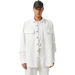 Koton Heren Basic Jacket Classic Neck Buttoned Pocket Gedetailleerd Shirt, wit (000), L