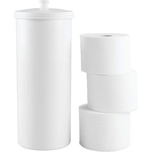 InterDesign Kent Toiletpapierhouder met deksel, vrijstaande toiletpapierhouder van kunststof, compact design, wit