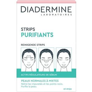 Diadermine - 6 reinigende stroken voor het gezicht, tegen mee-eters, onzuiverheden, normale tot gemengde huid, werkzame stoffen voor talgregulering, reinigt de huid