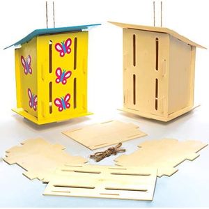 Baker Ross AC811 houten vlinderhuisjes-Pack van 2, woonplaatsen voor kinderen om te maken, versieren en personaliseren, creatieve knutselset voor kinderen en STEM-activiteiten 17cm