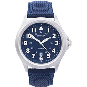 Sekonda Mens 43mm Wingman Pilot Style Horloge met Datum Venster en Nylon Band 50m Waterbestendig, Navy Strap/Wit, Riem