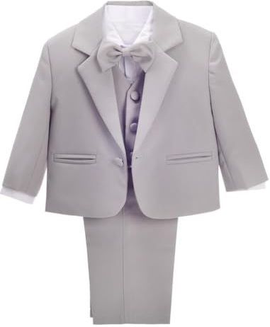 Lito Angels Baby Jongen Formele Jurk Pak 5 Stuks Set Smoking Grijs, Maat 86 (Leeftijd 12-18 Maanden) (Markeringsnummer 1)