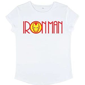 Marvel Dames Avengers Classic-Retro Ironman Logo Rolled Sleeve T-Shirt, Wit, M, wit, M