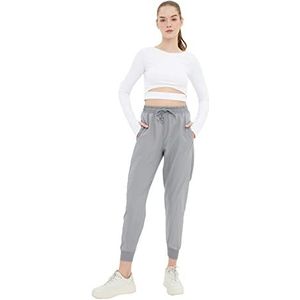 Trendyol Vrouwen Sweatpants Grijze parachute stof gedetailleerde losse jogger sport gebreide tracksuit, Grijs, M