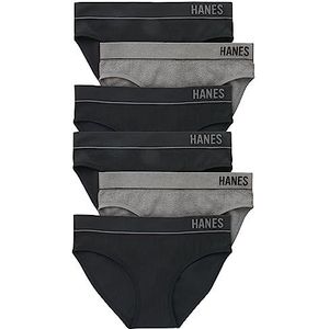 Hanes Bikini-stijl ondergoed voor dames, verpakking van 6 stuks, Zwart/Heritage Grijs Marle, M