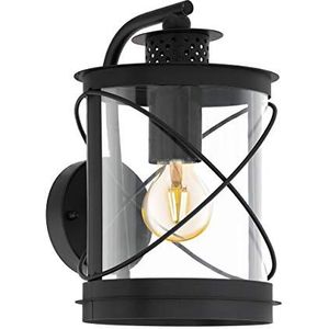 EGLO Hilburn wandlamp voor buiten, buitenlamp met 1 lichtpunt, wandlamp van verzinkt staal en kunststof, in de kleur zwart, met E27-fitting, IP44