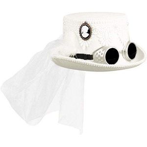 Boland 54563 - hoed Marrypunk, met bril en sluier, wit, steampunk, bruid, bruiloft, themafeest, carnaval