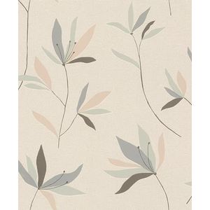 Rasch Behang 634068 - Vliesbehang met bloemen in beige, mintgroen en blauwgrijs uit de collectie Color your life - 10,05 m x 0,53 m (LxB)