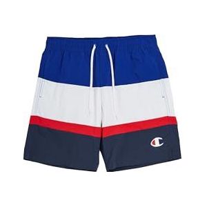 Champion Legacy Retro Sport Beach Shorts - Crinkle Taslon Color Block Bermuda Shorts, elektrisch blauw/wit/marineblauw, L Heren SS24, elektrisch blauw/wit/marineblauw, L