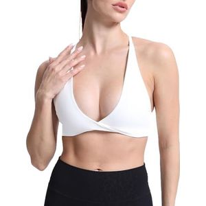 Aoxjox Dames workout sport bh's fitness rugloze gewatteerde Sienna Low Impact Bra Yoga Crop Tank Top, Wit, S