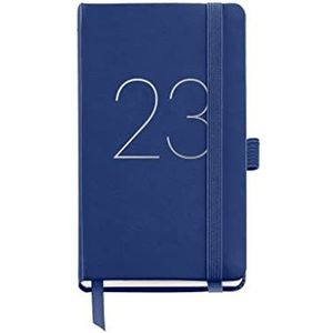 Miquelrius - Jaarplanner 2023 - Dagpagina - Grootte Passport 90 x 140 mm - Hardcover van kunstleer genaaid - Elastiek - Spaans, Engels en Portugees - Blauw