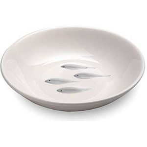 Zafferano Mannaggia Li Pescetti - porseleinen diepe borden, diameter 222 mm, kleur grijs, vispatroon, vaatwasmachinebestendig, set 6-delig