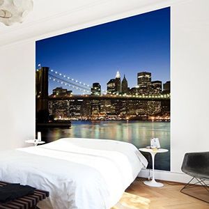 Apalis vliesbehang Brooklyn brug in New York fotobehang vierkant, grootte, blauw, 97530 240 x 240 cm blauw