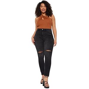 Trendyol Dames hoge taille skinny fit plus grootte jeans, zwart, 46, Zwart