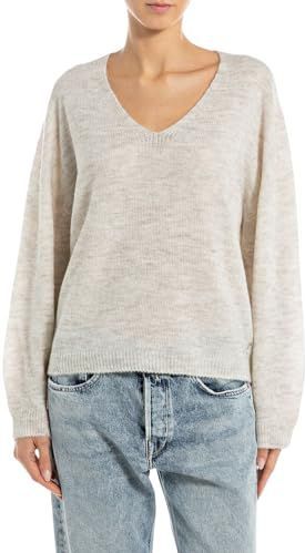 REPLAY - M02 - Oversized Trui - Lichtgrijs Melange