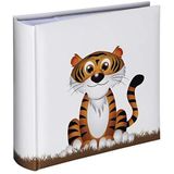 Hama Kinderalbum (insteekalbum met 100 pagina's, fotoalbum voor het insteken van 200 foto's in het formaat 10x15, babyalbum met tijgermotief) wit