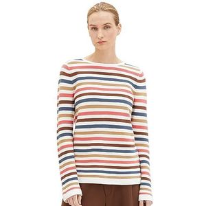 TOM TAILOR Basic gebreide trui voor dames van biologisch katoen, 34664 - Roze Multicolor Streep, XS