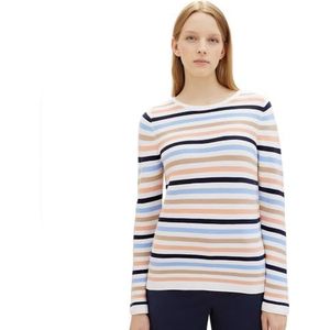 TOM TAILOR Basic gebreide trui voor dames van biologisch katoen, 34798 - Peach Blue Ottoman Streep, S