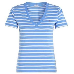 Tommy Hilfiger Vrouwen Nieuwe Slanke Cody V-hals Ss S/S Gebreide Tops, Breton Stp/Blauwe spreuk/Ecru, M