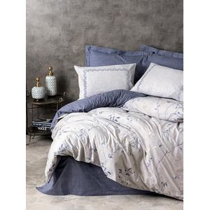 Nuit Des Rêves Ranforce Double Quilt Cover Set (200 x 200 cm), 100% katoen, donkerblauw en lichtgrijs | 2 kussenslopen, pigmentprint, machinewasbaar, elegant design