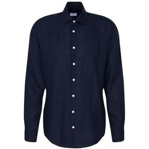 Seidensticker Zakelijk overhemd voor heren, shaped fit, zacht, kentkraag, lange mouwen, 100% linnen, blauw, 43