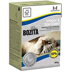 BOZITA Hapjes in gelei natvoer voor binnen en gesteriliseerd, 16 x 190 g, duurzaam geproduceerd kattenvoer voor volwassen katten, compleet voer