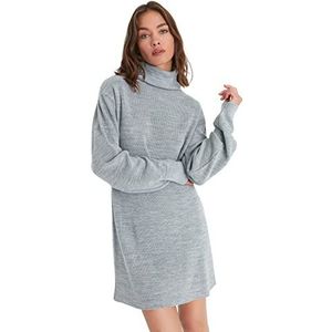 Trendyol Dames Mini Basic Oversized Gebreide Jurk, Grijs, S