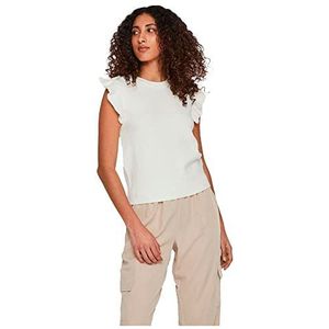 Vila Dames Viril O-Neck Flounce Knit Vest-Noos gebreid shirt, wit alyssum, S