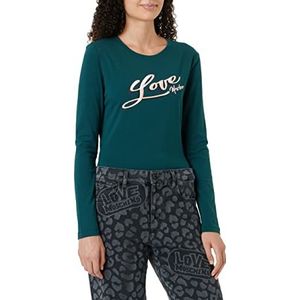 Love Moschino Dames Tight-Fitting Lange Mouwen met Merk Signature Print T-shirt, groen, 48