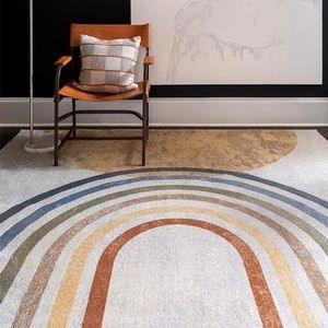 Surya Asuncion Wasbaar vloerkleed, modern geometrisch vloerkleed, woonkamer, keuken, buiten, hal - oosters boho-tapijtstijl - groot plat geweven tapijt, 120 x 170 cm, blauwgeel, goud en beige tapijt